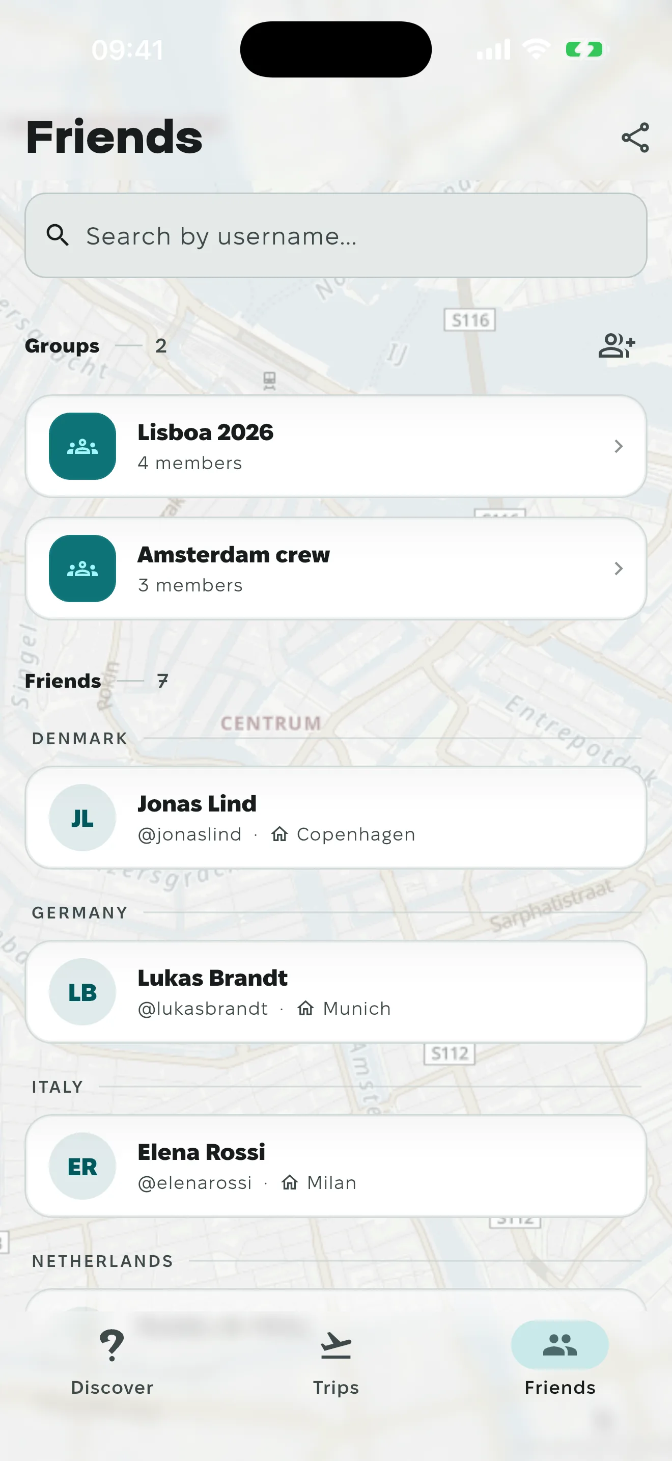 The username search, with one result ready to send a request to.